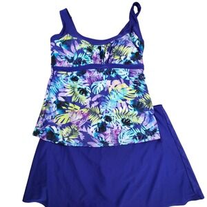 Your Best Look Tankini Swimsuit Women 24W/18W Purple Tropical Skirtini Set Y231P
